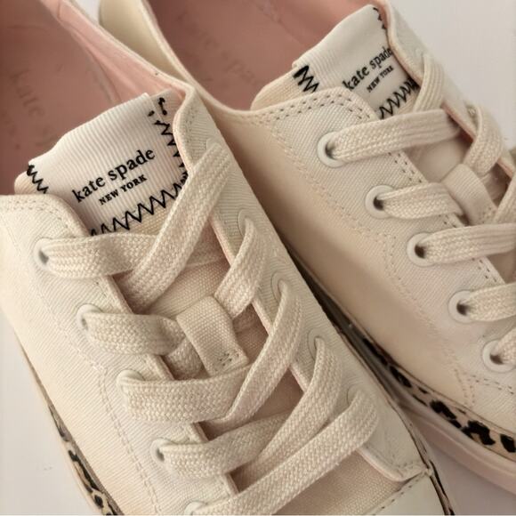 Kate Spade Kaia Cream and Leopard Print Women's Canvas Sneakers size 9.5 - Picture 3 of 11